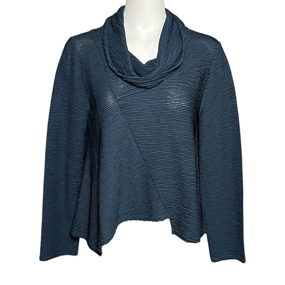 Liv By Habitat Clothes Cowl Neck Blue Textured Artsy Asymmetric Tunic Top Size M - Picture 1 of 6